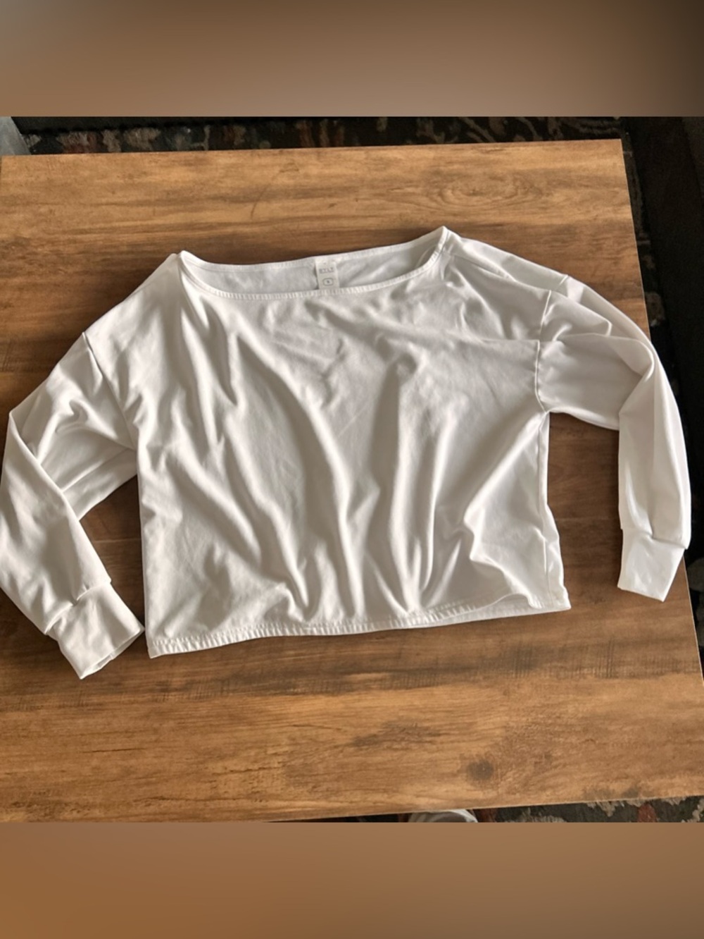 BYLT Basics White Boatneck Long Sleeve Top boxy